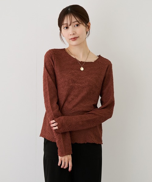 Jayro(ジャイロ)の「ストレッチレースメロウ長袖プルオーバー(Tシャツ/カットソー・レディース・ダークブラウン/オフホワイト/ブラック・M)」の3枚目の写真