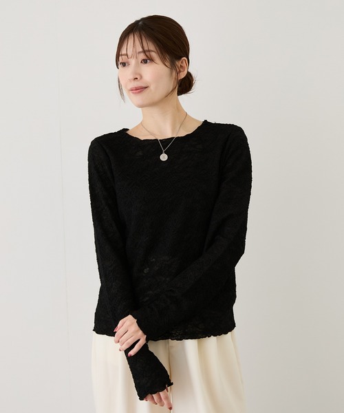 Jayro(ジャイロ)の「ストレッチレースメロウ長袖プルオーバー(Tシャツ/カットソー・レディース・ダークブラウン/オフホワイト/ブラック・M)」の10枚目の写真
