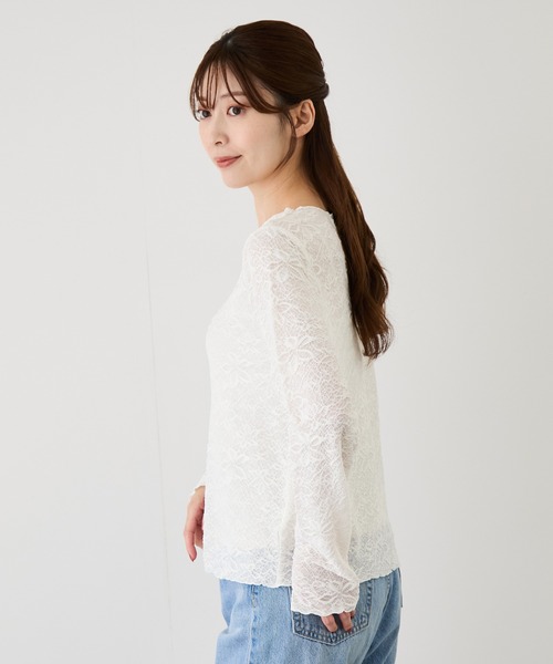 Jayro(ジャイロ)の「ストレッチレースメロウ長袖プルオーバー(Tシャツ/カットソー・レディース・ダークブラウン/オフホワイト/ブラック・M)」の5枚目の写真