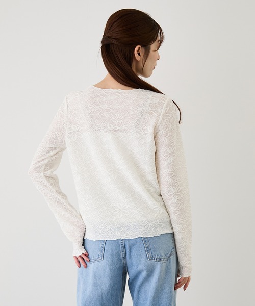 Jayro(ジャイロ)の「ストレッチレースメロウ長袖プルオーバー(Tシャツ/カットソー・レディース・ダークブラウン/オフホワイト/ブラック・M)」の6枚目の写真