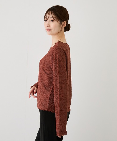 Jayro(ジャイロ)の「ストレッチレースメロウ長袖プルオーバー(Tシャツ/カットソー・レディース・ダークブラウン/オフホワイト/ブラック・M)」の17枚目の写真