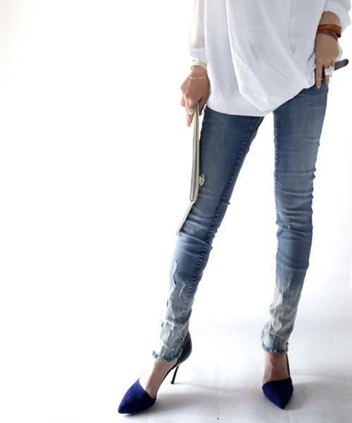 antiqua（アンティカ）の「スキニーダメージデニム（デニムパンツ・レディース・ブルー系その他・S/M/L）」の5枚目の写真