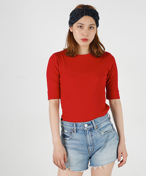 MOUSSY（マウジー）の「BACK ZIP HALF SLEEVE TOPS（Tシャツ/カットソー・レディース・ブルー/トップグレー/レッド/ホワイト/ブラック・FREE）」の5枚目の写真