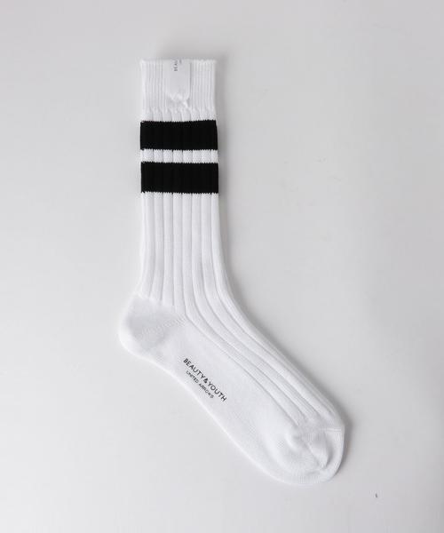 BEAUTY&YOUTH UNITED ARROWS(ビューティーアンドユースユナイテッドアローズ)の「BY シルケット リブ レギュラー ソックス◆(ソックス/靴下・メンズ・ホワイト/ダークグレー・フリー)」の1枚目の写真