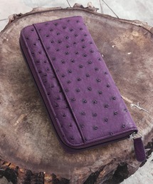 美品　オーストリッチ　ディープパープル　フルポイント　長財布　ウォレット　紫 MGSABLE オーストリッチ 長財布 メンズ レディース 本革 l字