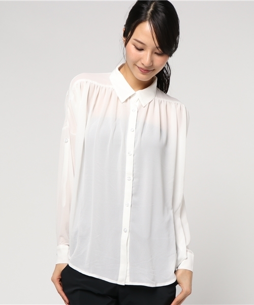 EGOIST（エゴイスト）の「ギャザーショルダーシースルーシャツ（シャツ/ブラウス・レディース・カーキ/ホワイト/ブラック・FREE）」の12枚目の写真