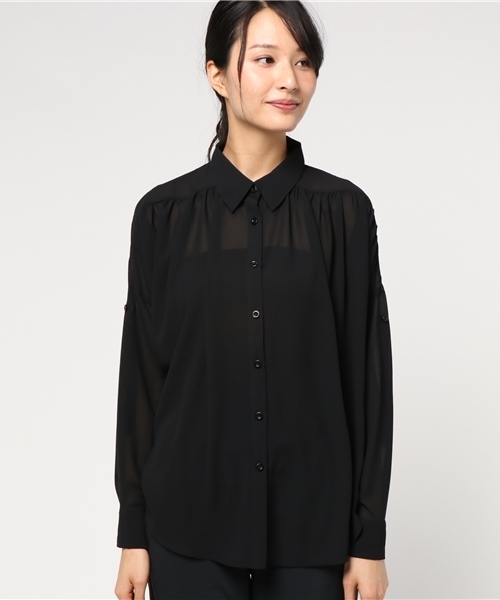 EGOIST（エゴイスト）の「ギャザーショルダーシースルーシャツ（シャツ/ブラウス・レディース・カーキ/ホワイト/ブラック・FREE）」の13枚目の写真