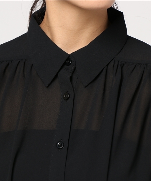 EGOIST（エゴイスト）の「ギャザーショルダーシースルーシャツ（シャツ/ブラウス・レディース・カーキ/ホワイト/ブラック・FREE）」の7枚目の写真