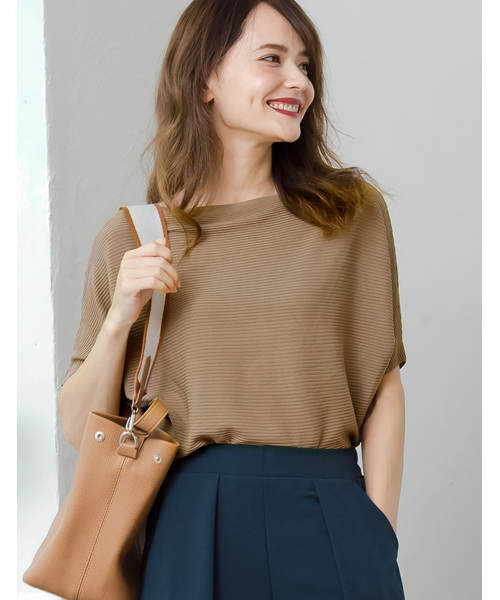 Re:EDIT（リエディ）の「[ゆったり、上品に。落ち着き感じる秋トップス]横リブドルマンプルオーバートップス/ニットトップス[リエディ]（ニット/セーター・レディース・ブラック/アイボリー/キャメル/ブルー/オレンジ/マスタード/モカ/パープル・MEDIUM）」の4枚目の写真