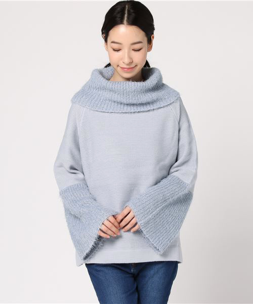 KOBE LETTUCE（コウベレタス）の「思わず触れたくなる、ふわっふわフェザーニット！袖×ネックフェザーデザインタートルニットトップス/レディースセーター[C2730]神戸レタス（ニット/セーター・レディース・ブラック/サックスブルー/ピンク/アイボリー・FREE）」の3枚目の写真