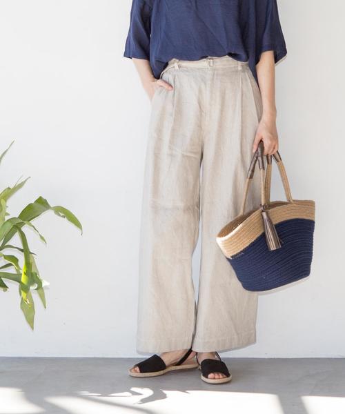 coen(コーエン)の「フレンチリネンブレンドワイドパンツ(その他パンツ・レディース・ベージュ/ネイビー・SMALL/MEDIUM/LARGE)」の2枚目の写真