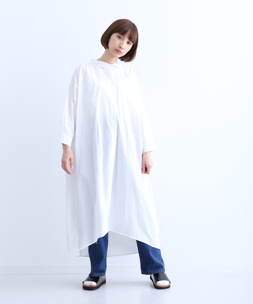 MERLOT(メルロー)の「ビッグシルエット襟付きシャツワンピース1452(シャツワンピース・レディース・ブラック/グリーン/ピンク/オフホワイト/ベージュ・FREE)」の11枚目の写真
