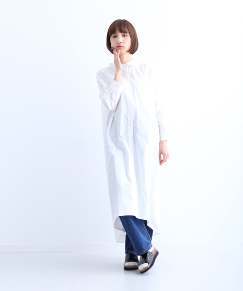 MERLOT(メルロー)の「ビッグシルエット襟付きシャツワンピース1452(シャツワンピース・レディース・ブラック/グリーン/ピンク/オフホワイト/ベージュ・FREE)」の10枚目の写真