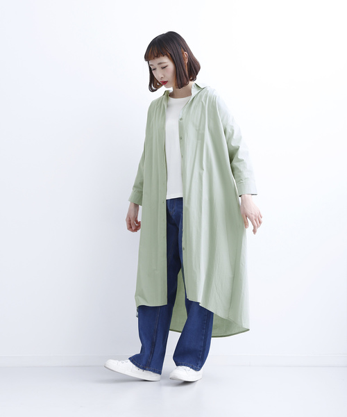 MERLOT(メルロー)の「ビッグシルエット襟付きシャツワンピース1452(シャツワンピース・レディース・ブラック/グリーン/ピンク/オフホワイト/ベージュ・FREE)」の9枚目の写真
