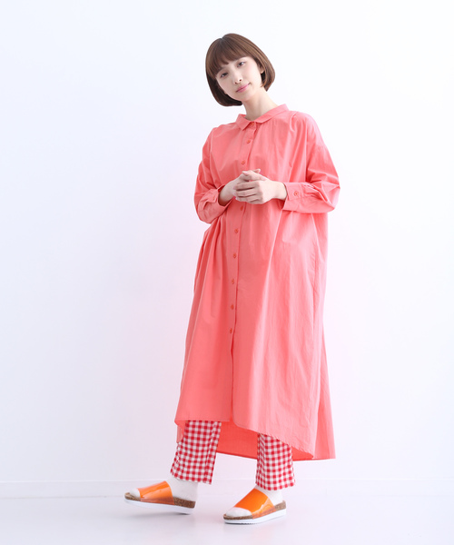 MERLOT(メルロー)の「ビッグシルエット襟付きシャツワンピース1452(シャツワンピース・レディース・ブラック/グリーン/ピンク/オフホワイト/ベージュ・FREE)」の7枚目の写真