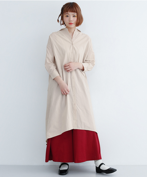 MERLOT(メルロー)の「ビッグシルエット襟付きシャツワンピース1452(シャツワンピース・レディース・ブラック/グリーン/ピンク/オフホワイト/ベージュ・FREE)」の3枚目の写真