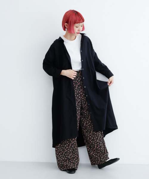 MERLOT(メルロー)の「ビッグシルエット襟付きシャツワンピース1452(シャツワンピース・レディース・ブラック/グリーン/ピンク/オフホワイト/ベージュ・FREE)」の16枚目の写真