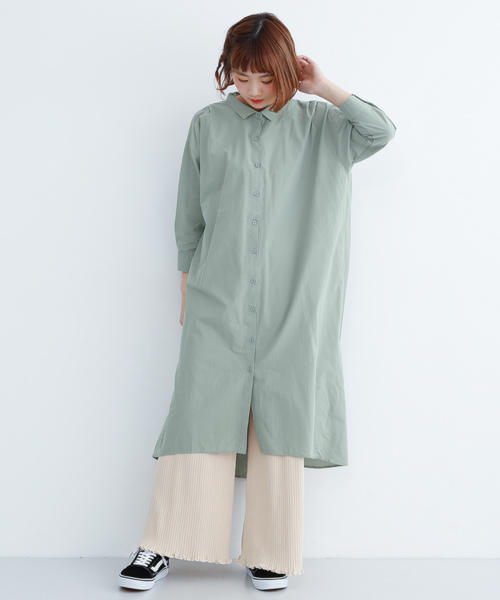 MERLOT(メルロー)の「ビッグシルエット襟付きシャツワンピース1452(シャツワンピース・レディース・ブラック/グリーン/ピンク/オフホワイト/ベージュ・FREE)」の20枚目の写真