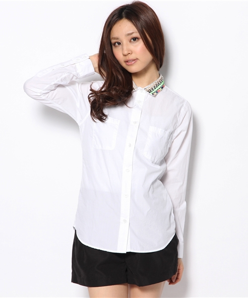 Another Edition(アナザーエディション)の「AE NEON/EMBR COL SHT(シャツ/ブラウス・レディース・ホワイト/ライトブルー・フリー)」の10枚目の写真