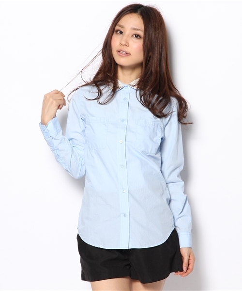 Another Edition(アナザーエディション)の「AE NEON/EMBR COL SHT(シャツ/ブラウス・レディース・ホワイト/ライトブルー・フリー)」の2枚目の写真