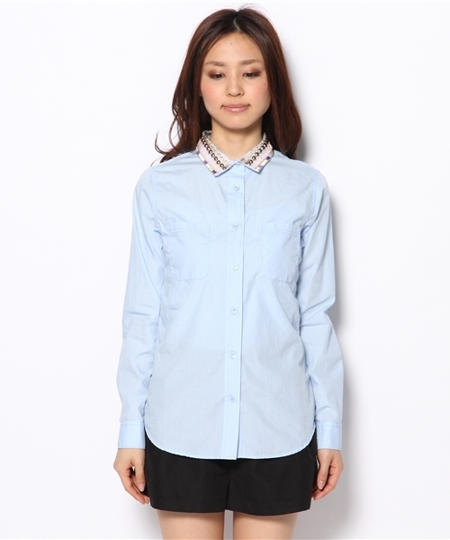 Another Edition(アナザーエディション)の「AE NEON/EMBR COL SHT(シャツ/ブラウス・レディース・ホワイト/ライトブルー・フリー)」の3枚目の写真