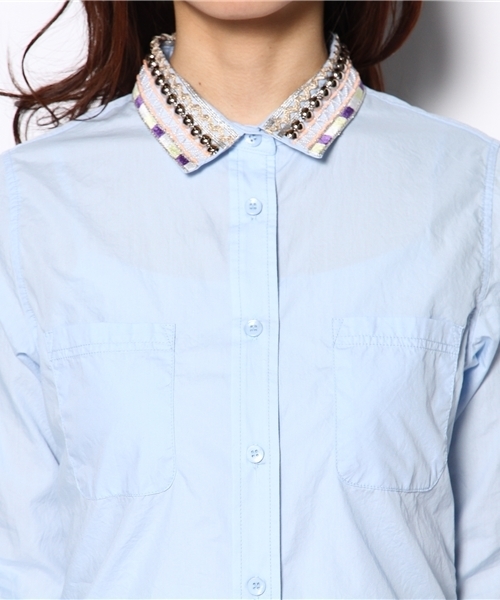 Another Edition(アナザーエディション)の「AE NEON/EMBR COL SHT(シャツ/ブラウス・レディース・ホワイト/ライトブルー・フリー)」の6枚目の写真