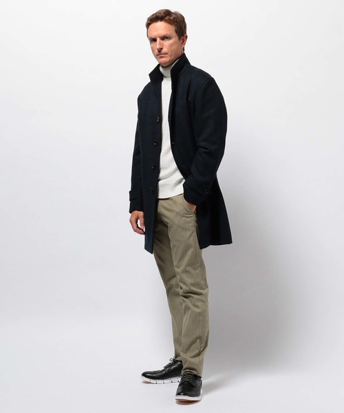 MEN'S BIGI】へリンボン柄メルトンスタンドカラーブルゾンコート