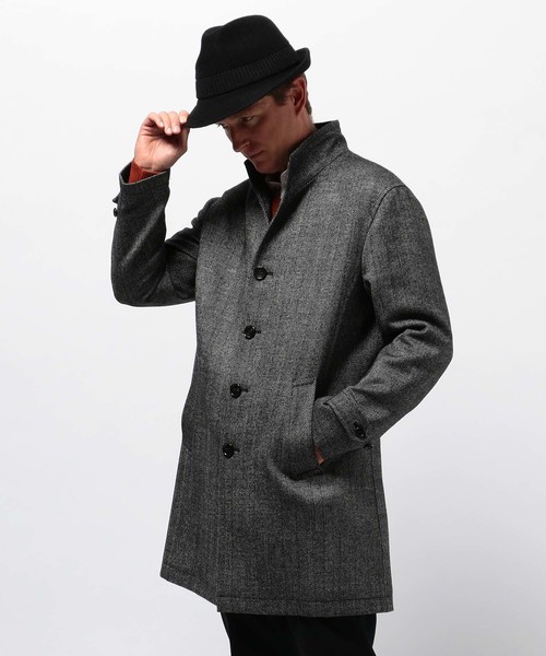 【MEN’S BIGI】へリンボン柄メルトンスタンドカラーブルゾンコート ヘリンボーンプリント スタンドカラーブルゾン＜ストレッチ