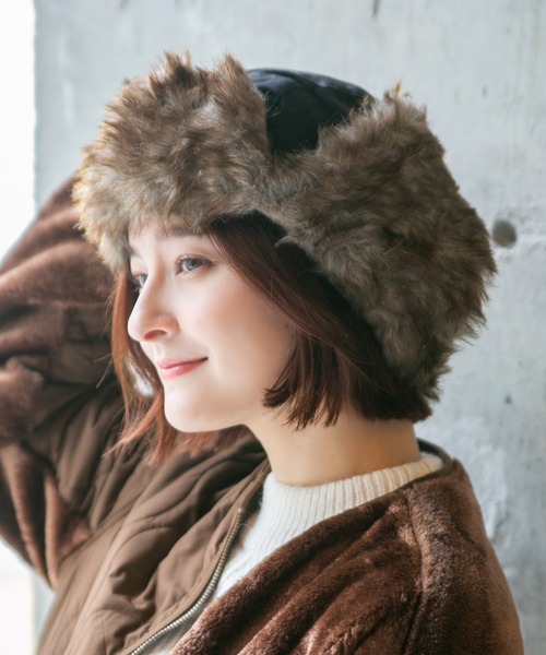 フェイクファー ナイロン ファーハット / フライトキャップ