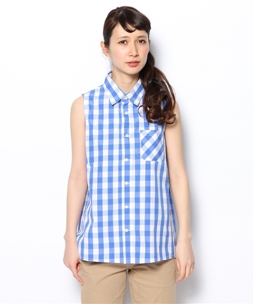 BEAMS BOY（ビームスボーイ）の「BEAMS BOY / ギンガム Aライン ノースリーブ シャツ（シャツ/ブラウス・レディース・ブルー/ネイビー・ONE SIZE）」の8枚目の写真