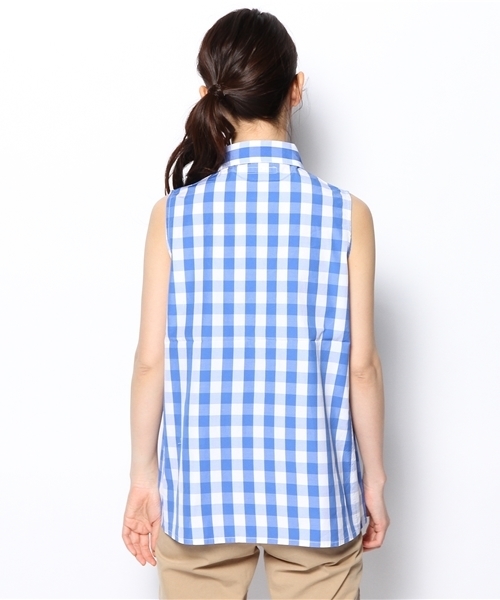BEAMS BOY（ビームスボーイ）の「BEAMS BOY / ギンガム Aライン ノースリーブ シャツ（シャツ/ブラウス・レディース・ブルー/ネイビー・ONE SIZE）」の4枚目の写真