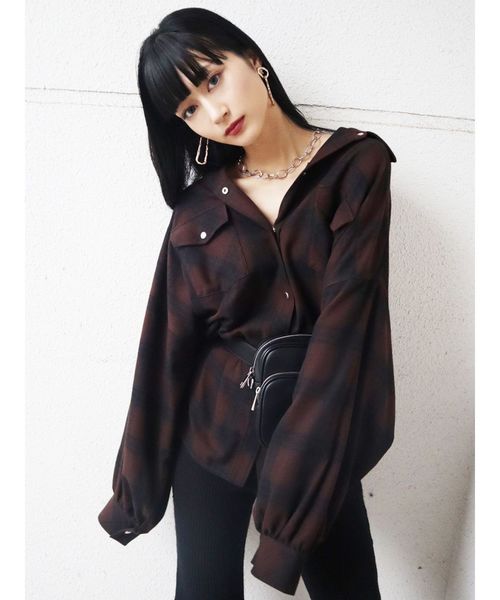 EMODA(エモダ)の「ボーイズフランネルシャツ(シャツ/ブラウス・レディース・ホワイト/ベージュ/ブラウン/グレー・FREE)」の13枚目の写真