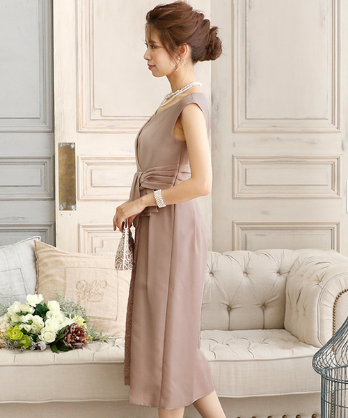 PourVous(プールヴー)の「Iライン シルエットワンピースドレス 大きいサイズ ノースリーブ&ミモレ丈 結婚式 フォーマル オケージョンドレス お呼ばれ 二次会 成人式 (ドレス・レディース・ネイビー/ピンク/グリーン・M/L/XL/S/XXL/4L)」の5枚目の写真
