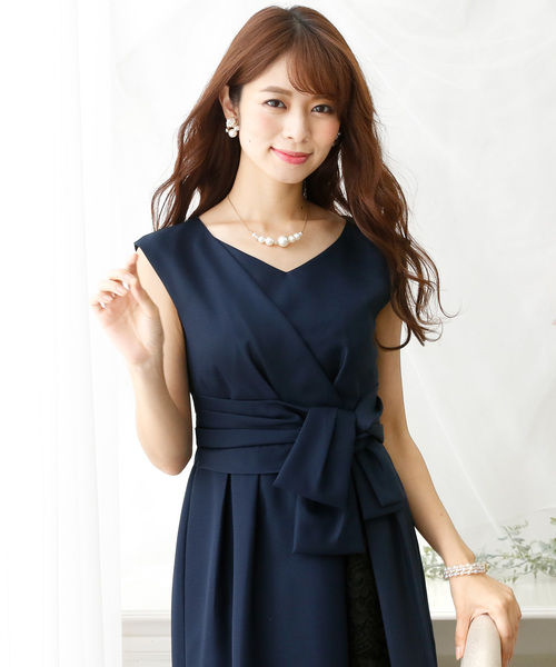 PourVous(プールヴー)の「Iライン シルエットワンピースドレス 大きいサイズ ノースリーブ&ミモレ丈 結婚式 フォーマル オケージョンドレス お呼ばれ 二次会 成人式 (ドレス・レディース・ネイビー/ピンク/グリーン・M/L/XL/S/XXL/4L)」の6枚目の写真
