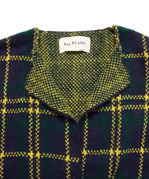 Ray BEAMS（レイビームス）の「Ray BEAMS / チェック ノーカラー  ニットコート（ノーカラージャケット・レディース・オフホワイト/ネイビー・ONE SIZE）」の17枚目の写真