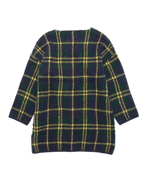 Ray BEAMS（レイビームス）の「Ray BEAMS / チェック ノーカラー  ニットコート（ノーカラージャケット・レディース・オフホワイト/ネイビー・ONE SIZE）」の12枚目の写真