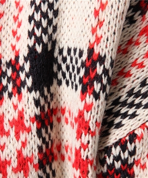 Ray BEAMS（レイビームス）の「Ray BEAMS / チェック ノーカラー  ニットコート（ノーカラージャケット・レディース・オフホワイト/ネイビー・ONE SIZE）」の4枚目の写真