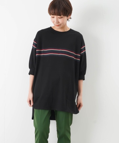 malla(マーラ)の「malla マーラ マルチボーダーチュニック(Tシャツ/カットソー)」|ブラック