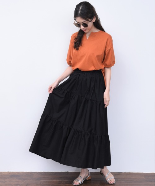 ap retro（アプレトロ）の「アシメティアードロングスカート【ZOZO限定アイテム】（スカート・レディース・ブラック/ベージュ/カーキ/モカ/ダークグリーン・FREE）」の2枚目の写真