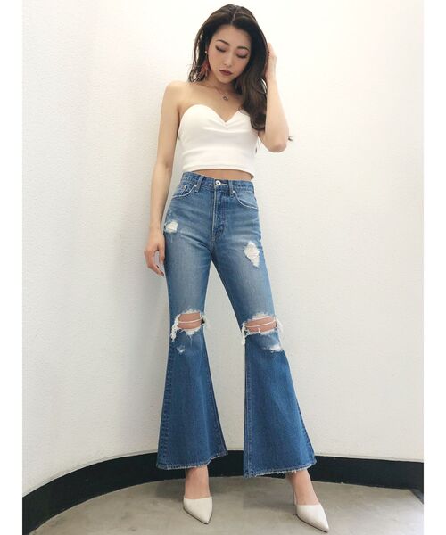 GYDA（ジェイダ）の「KNEEダメージベルボトムデニムパンツ（デニムパンツ・レディース・アイボリー/ブルー/ライトブルー・X-SMALL/SMALL/MEDIUM）」の9枚目の写真