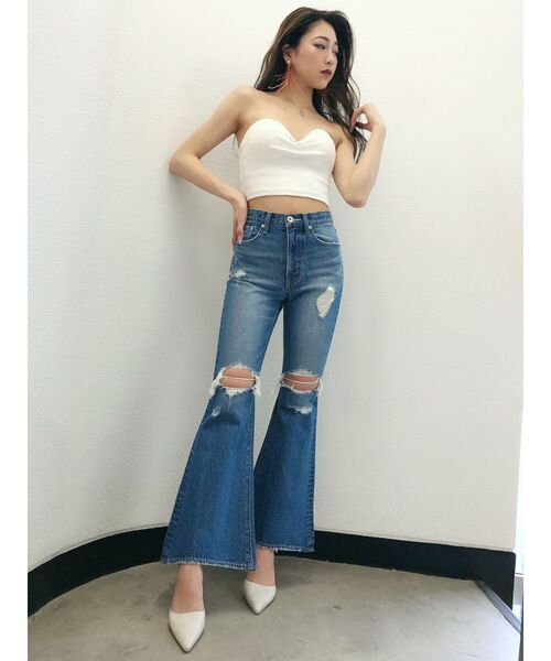 GYDA（ジェイダ）の「KNEEダメージベルボトムデニムパンツ（デニムパンツ・レディース・アイボリー/ブルー/ライトブルー・X-SMALL/SMALL/MEDIUM）」の13枚目の写真