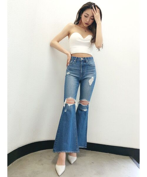 GYDA（ジェイダ）の「KNEEダメージベルボトムデニムパンツ（デニムパンツ・レディース・アイボリー/ブルー/ライトブルー・X-SMALL/SMALL/MEDIUM）」の6枚目の写真