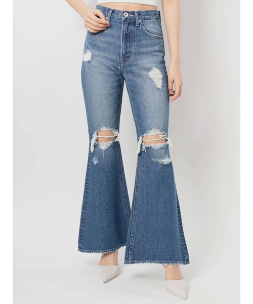 GYDA（ジェイダ）の「KNEEダメージベルボトムデニムパンツ（デニムパンツ・レディース・アイボリー/ブルー/ライトブルー・X-SMALL/SMALL/MEDIUM）」の12枚目の写真