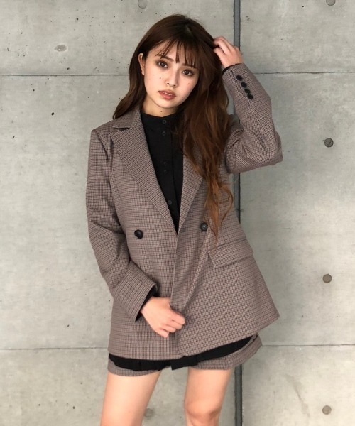 ENVYM（アンビー）の「チェックＪＫ（テーラードジャケット・レディース・ベージュ/グレー・FREE）」の6枚目の写真