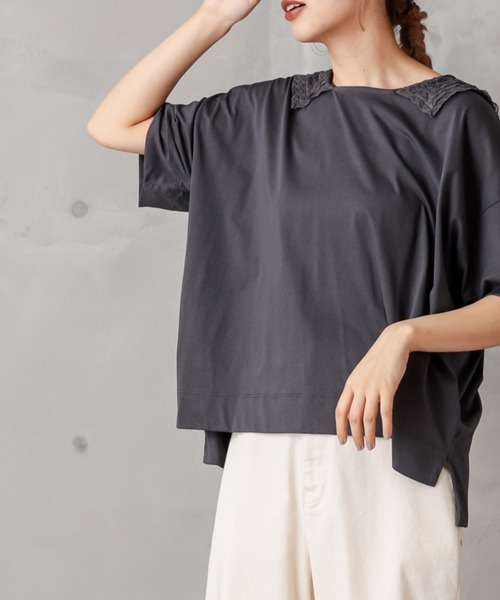 PUAL CE CIN（ピュアルセシン）の「シルケット衿レースT（Tシャツ/カットソー・レディース・ベージュ/ブラック/グレー・FREE）」の3枚目の写真