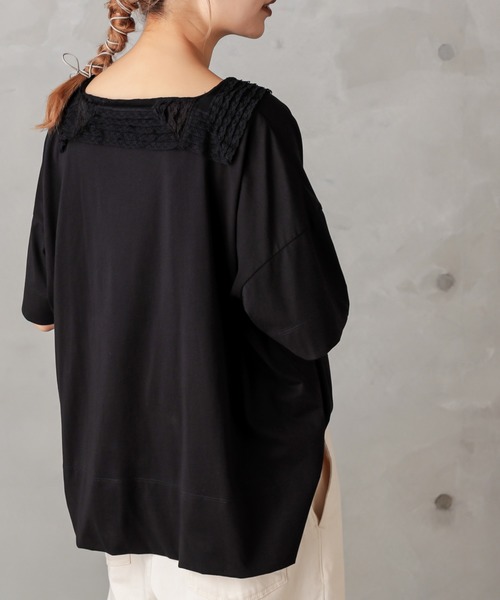 PUAL CE CIN（ピュアルセシン）の「シルケット衿レースT（Tシャツ/カットソー・レディース・ベージュ/ブラック/グレー・FREE）」の2枚目の写真