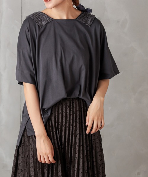 PUAL CE CIN（ピュアルセシン）の「シルケット衿レースT（Tシャツ/カットソー・レディース・ベージュ/ブラック/グレー・FREE）」の4枚目の写真