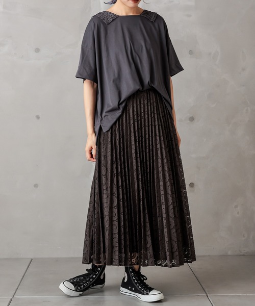 PUAL CE CIN（ピュアルセシン）の「シルケット衿レースT（Tシャツ/カットソー・レディース・ベージュ/ブラック/グレー・FREE）」の7枚目の写真