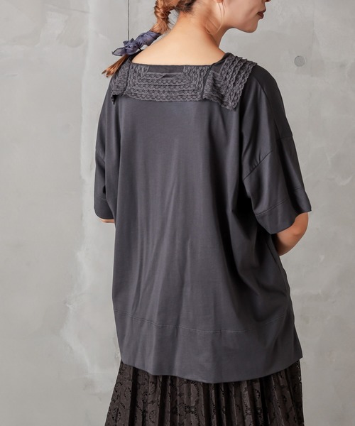 PUAL CE CIN（ピュアルセシン）の「シルケット衿レースT（Tシャツ/カットソー・レディース・ベージュ/ブラック/グレー・FREE）」の6枚目の写真