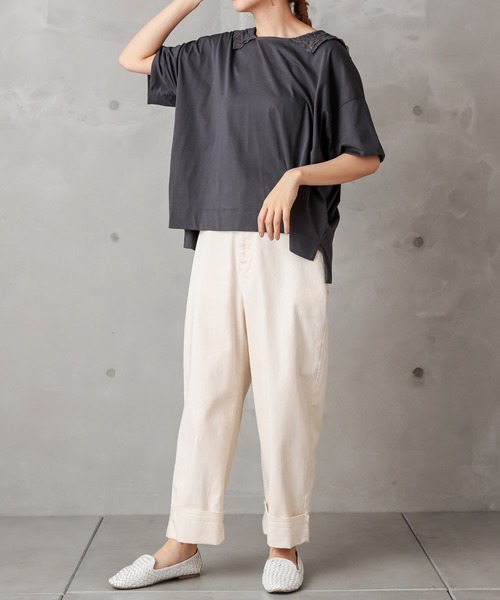 PUAL CE CIN（ピュアルセシン）の「シルケット衿レースT（Tシャツ/カットソー・レディース・ベージュ/ブラック/グレー・FREE）」の9枚目の写真